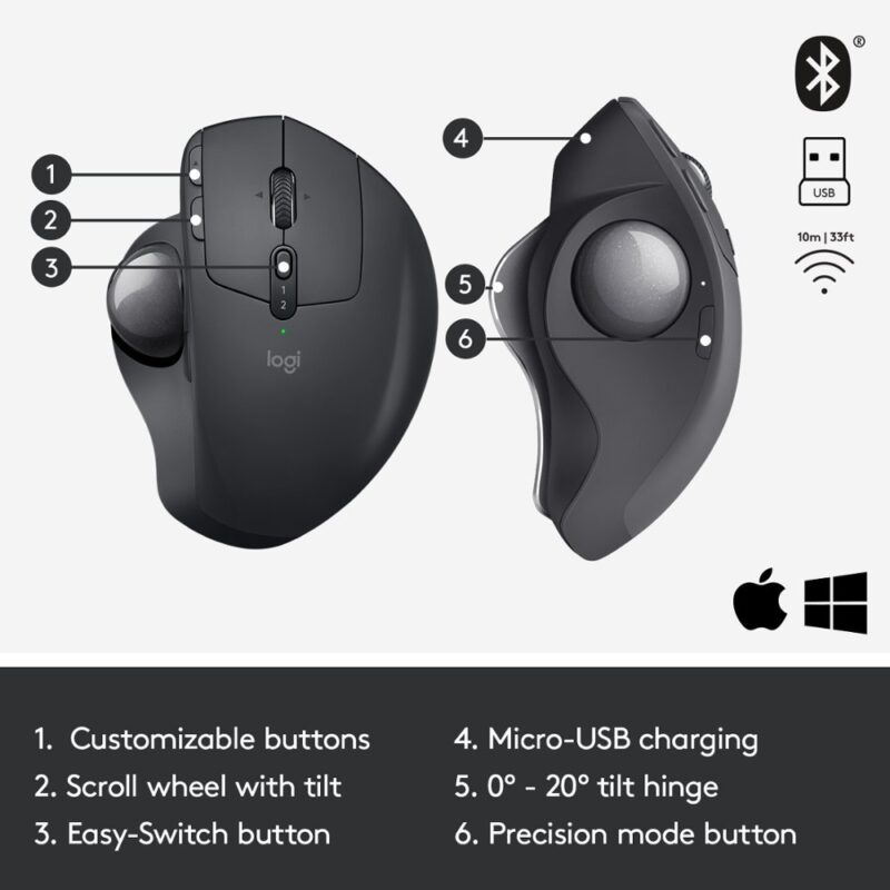 Logitech - MX ERGO Plus Wireless Trackball Mouse with Ergonomic design - Graphite - Image 4