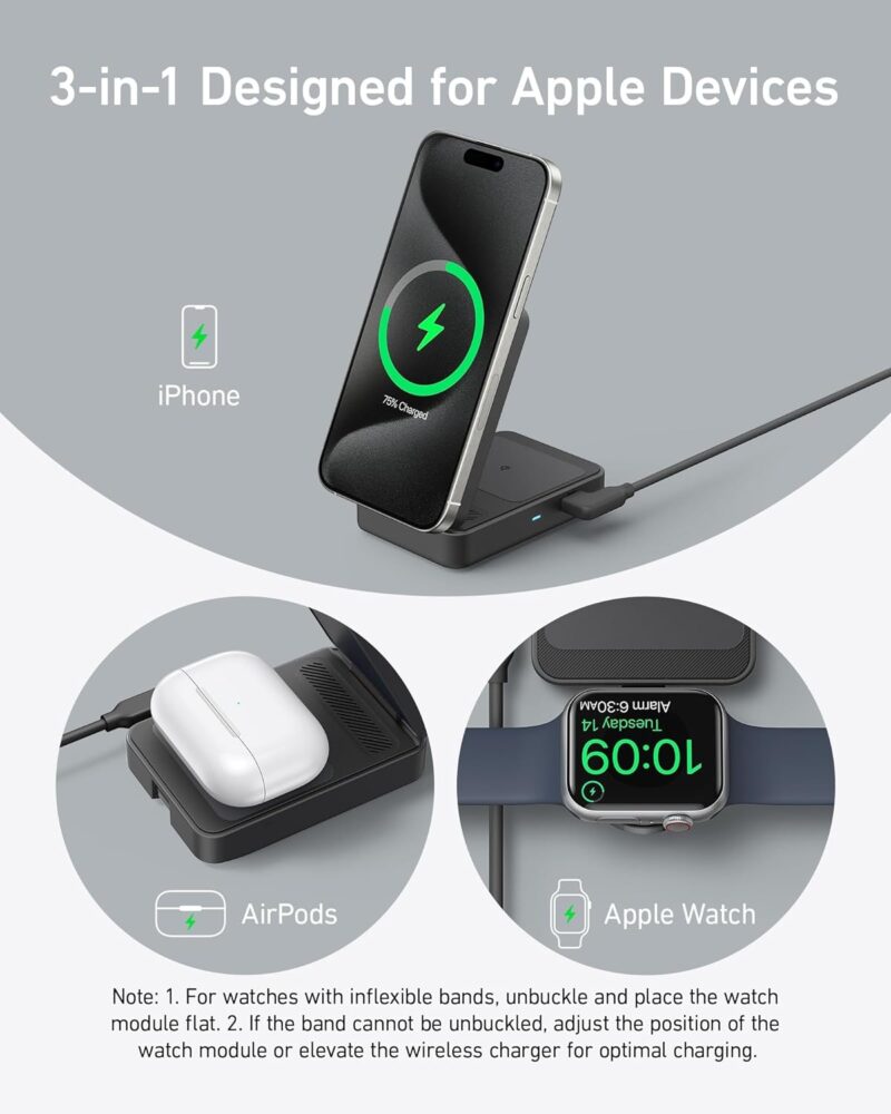 Anker MagSafe Charger Stand, Anker 3-in-1 Cube with MagSafe, 15W Max Fast Charging Stand, Foldable Wireless. - Image 6