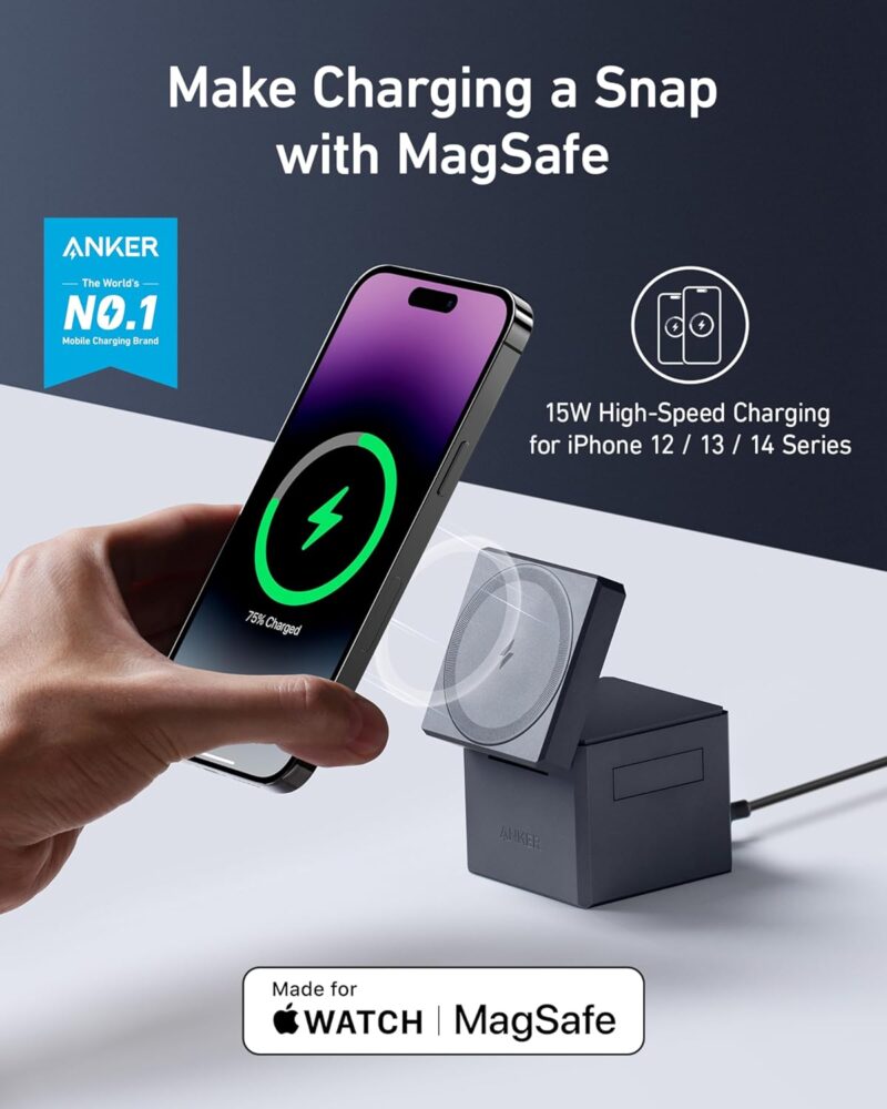 Anker MagSafe Charger Stand, Anker 3-in-1 Cube with MagSafe, 15W Max Fast Charging Stand, Foldable Wireless. - Image 2