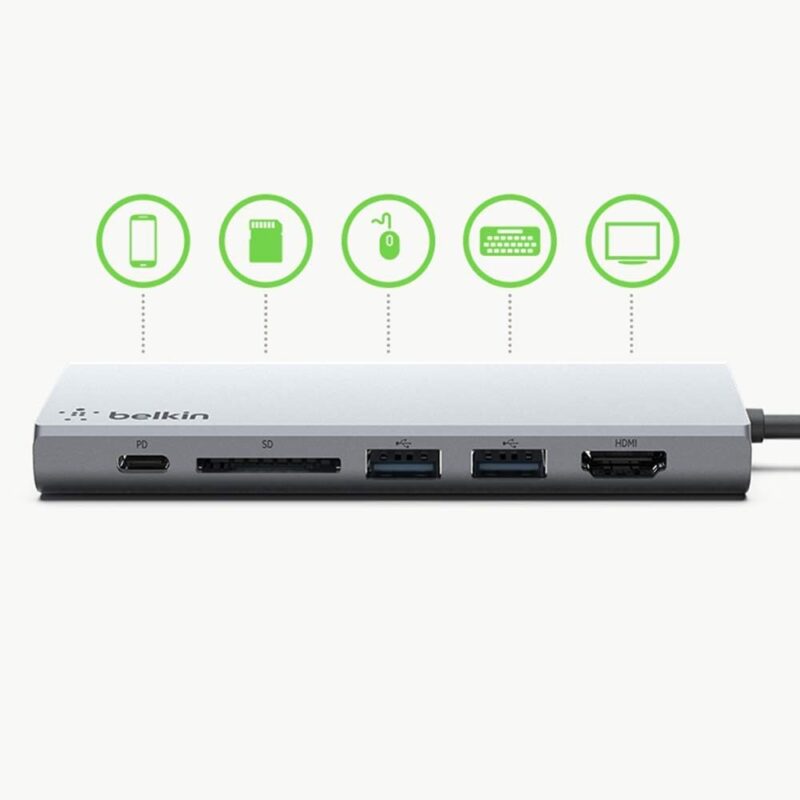 Belkin - USB C Hub 6-in-1 Multi-Port w/4K HDMI, Adapter w/60W Power Delivery ‎F4U092btSGY - Image 3