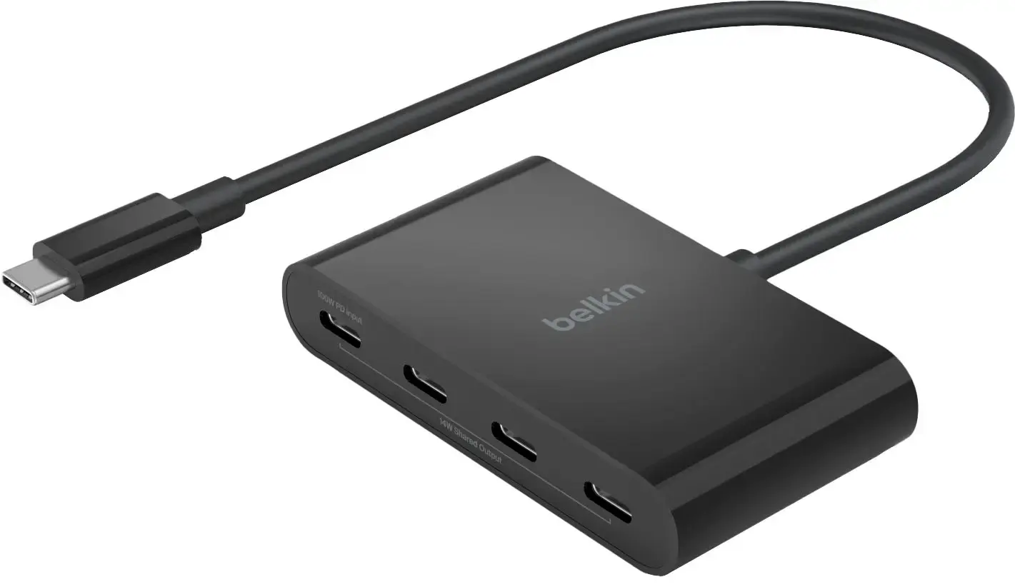 Belkin - Connect USB-C™ to 4-Port USB-C Hub, w/ 4 USB-C 3.2 Gen2 Ports & 100W PD AVC018btBK