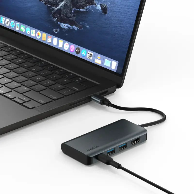 Belkin - USB C Hub 4-in-1 Multi-Port Laptop Dock with 4K HDMI w/ 100W PD AVC019ttDG-RL - Image 3