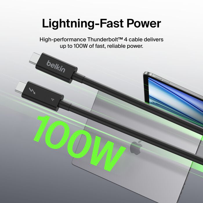 Belkin - 3.3' 8K Thunderbolt Cable w/ 40Gbps High Speed Data Transfer INZ003bt1MBK - Image 2