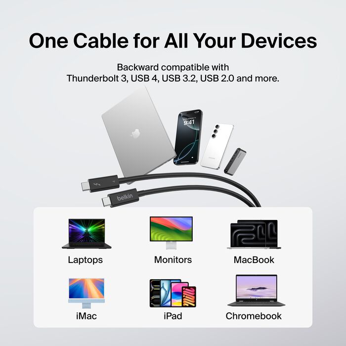 Belkin - 3.3' 8K Thunderbolt Cable w/ 40Gbps High Speed Data Transfer INZ003bt1MBK - Image 5