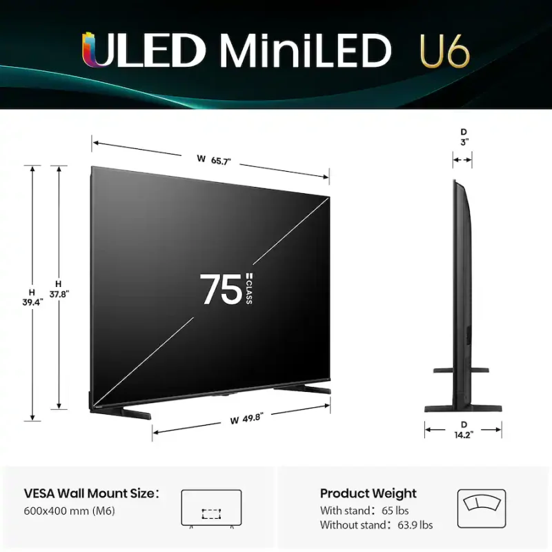 Hisense - 75" Class U6 Series MiniLED QLED UHD 4K Smart Fire TV 75U65QF - Image 3
