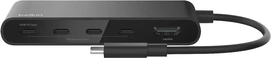 Belkin - 5-Port Hub w/ 4K HDMI, 7.8 inch tethered USB-C cable, 100W AVC021fqBK - Image 2