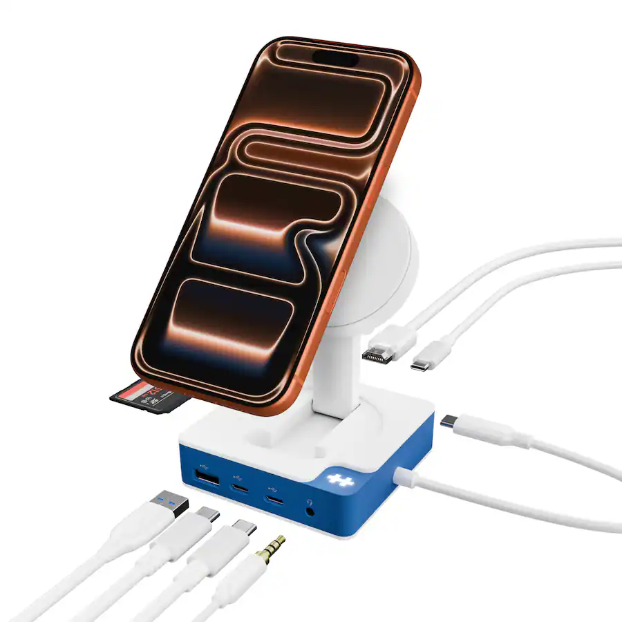 Hyper - HyperDrive Flex MagCharge 5 Port USB-C Hub with Phone Charger - Blue HD8100BUGL - Image 2