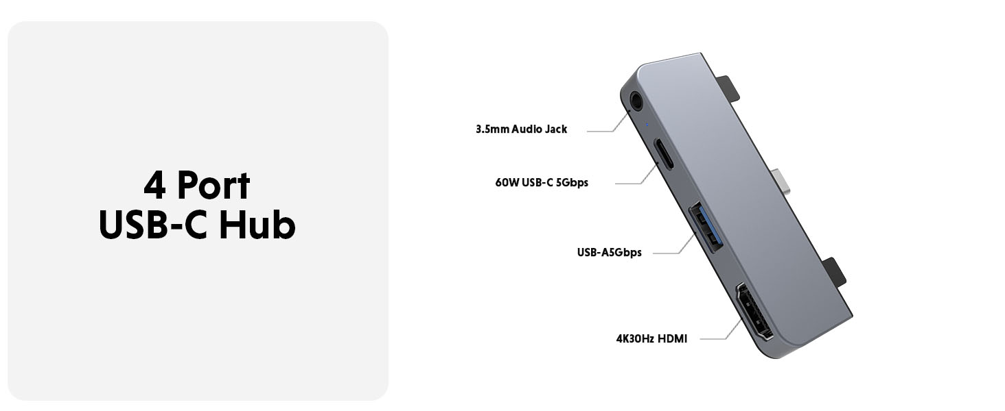 HyperDrive iPad Pro USB C Hub 4-in-1 USBC Hub HD319E-Gray - Image 11