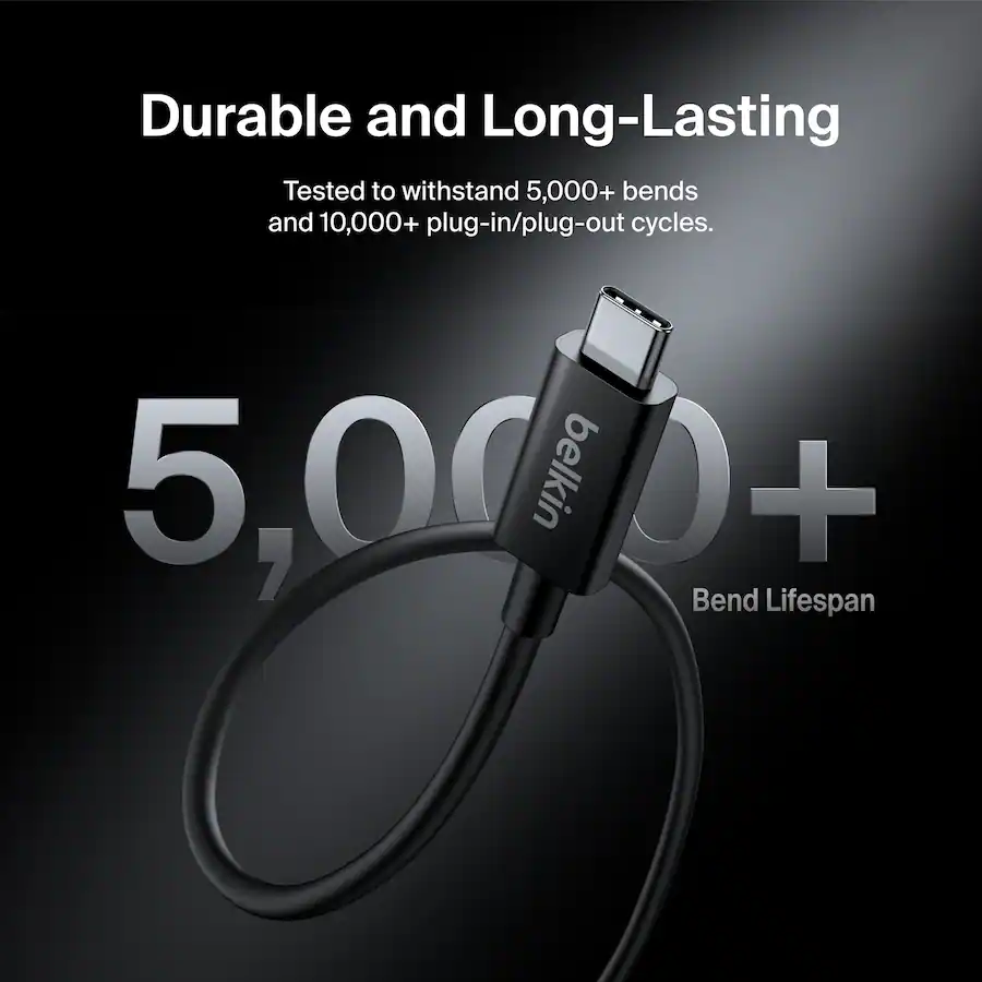 Belkin - 3.3ft USB-C Thunderbolt 5 Cable w/ 240W, Bandwidth Boost Up to 120Gbps, and 4K UHD - INZ005fq1MBK - Image 6