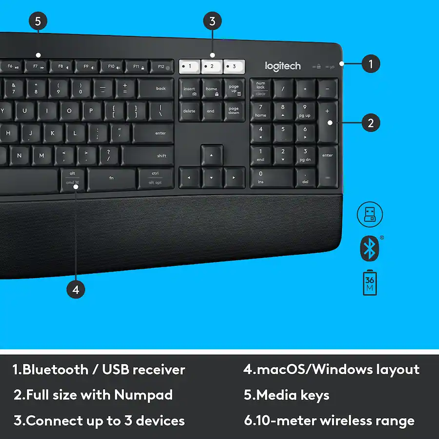 Logitech - MK850 Performance Full-size Wireless Membrane Keyboard & Mouse Combo for PC and Mac - 920-008219 - Image 7