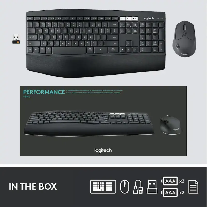Logitech - MK850 Performance Full-size Wireless Membrane Keyboard & Mouse Combo for PC and Mac - 920-008219 - Image 9