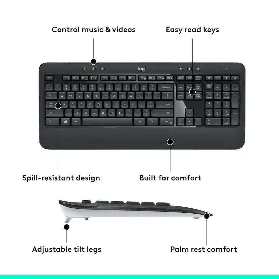 Logitech - MK540 Full-size Advanced Wireless Membrane Keyboard and Mouse Combo for PC 920-008671 - Image 6