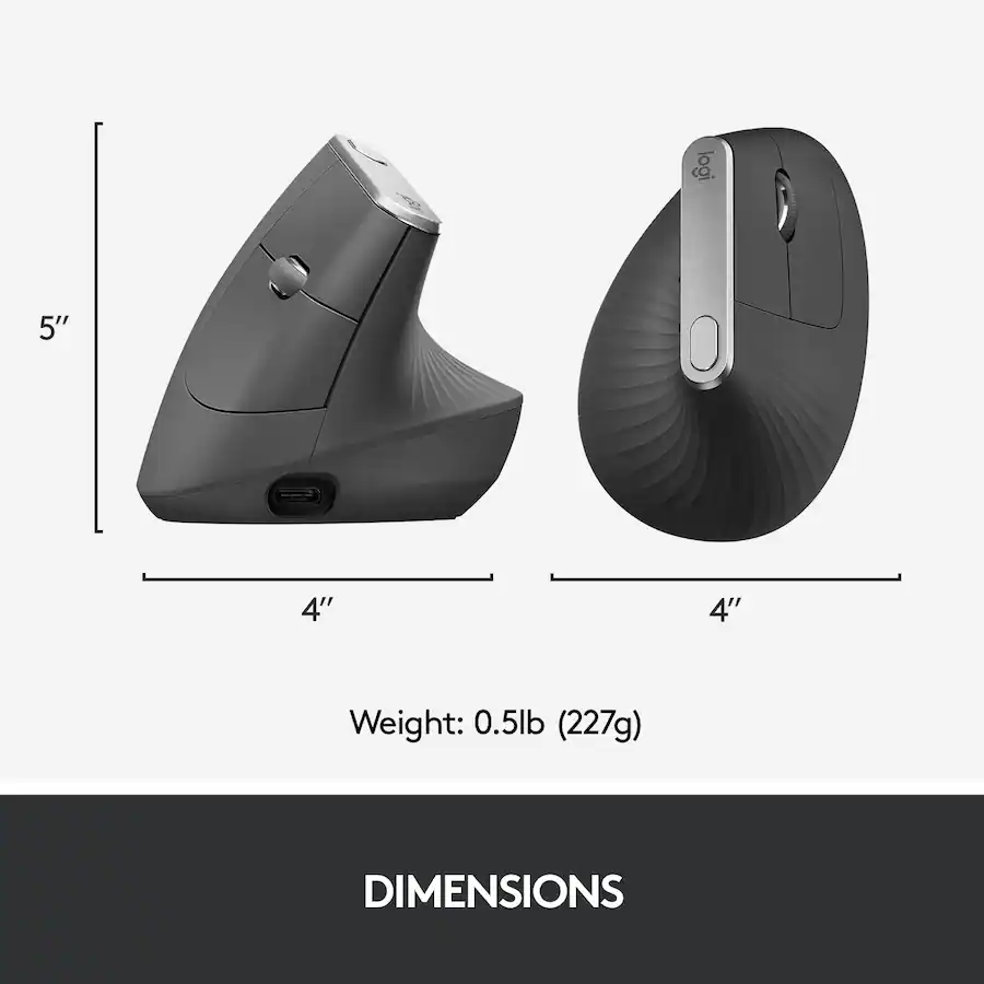 Logitech - MX Vertical Advanced Bluetooth Optical Ergonomic Mouse - Graphite 910-005447 - Image 3