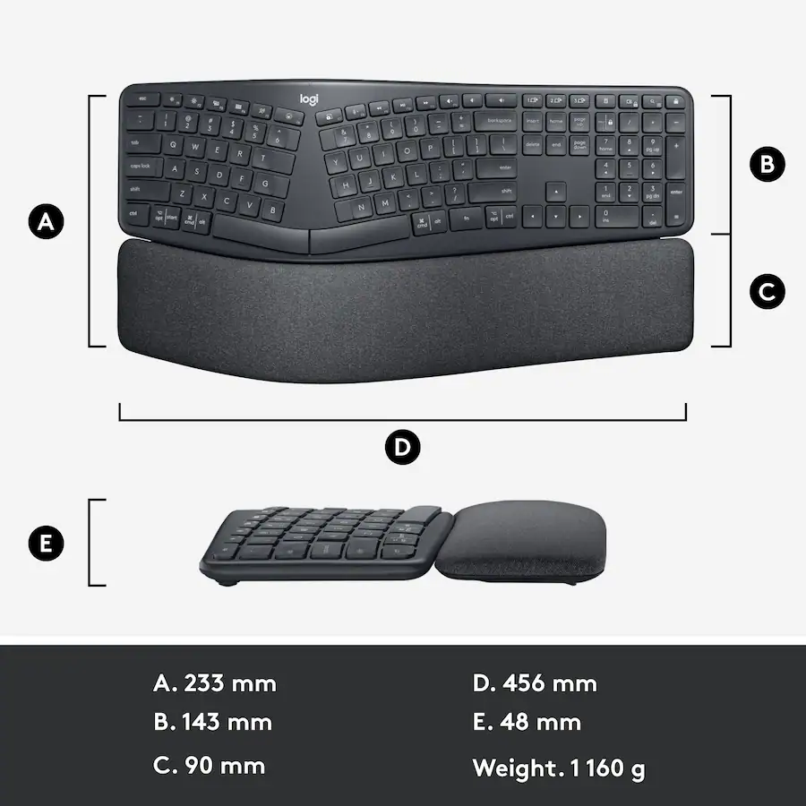 Logitech - ERGO K860 Ergonomic Full-size Wireless Scissor Keyboard for Windows and Mac with Palm Rest 920-009166 - Image 13