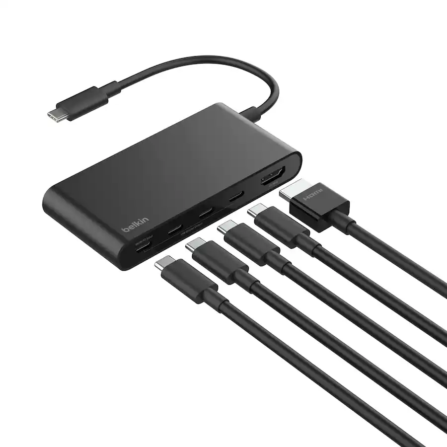 Belkin - 5-Port Hub w/ 4K HDMI, 7.8 inch tethered USB-C cable, 100W AVC021fqBK - Image 3