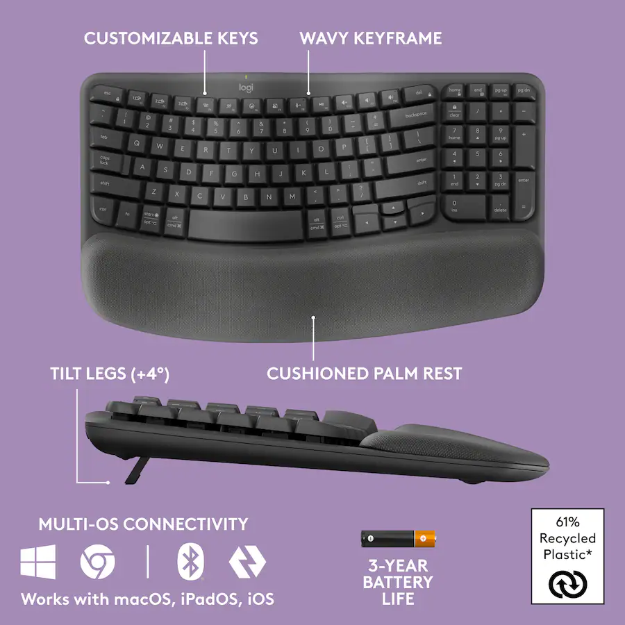 Logitech - Wave Keys MK670 Combo Ergonomic Wireless Membrane Keyboard & Mouse Bundle 920-012059 - Image 6