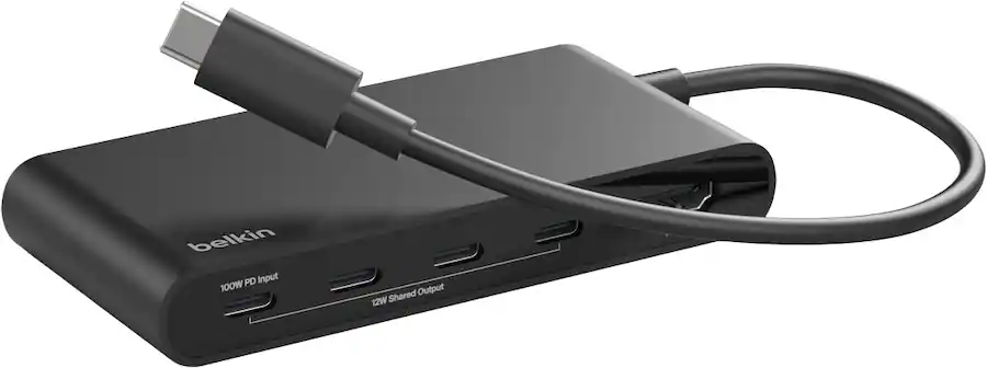 Belkin - 5-Port Hub w/ 4K HDMI, 7.8 inch tethered USB-C cable, 100W AVC021fqBK - Image 4