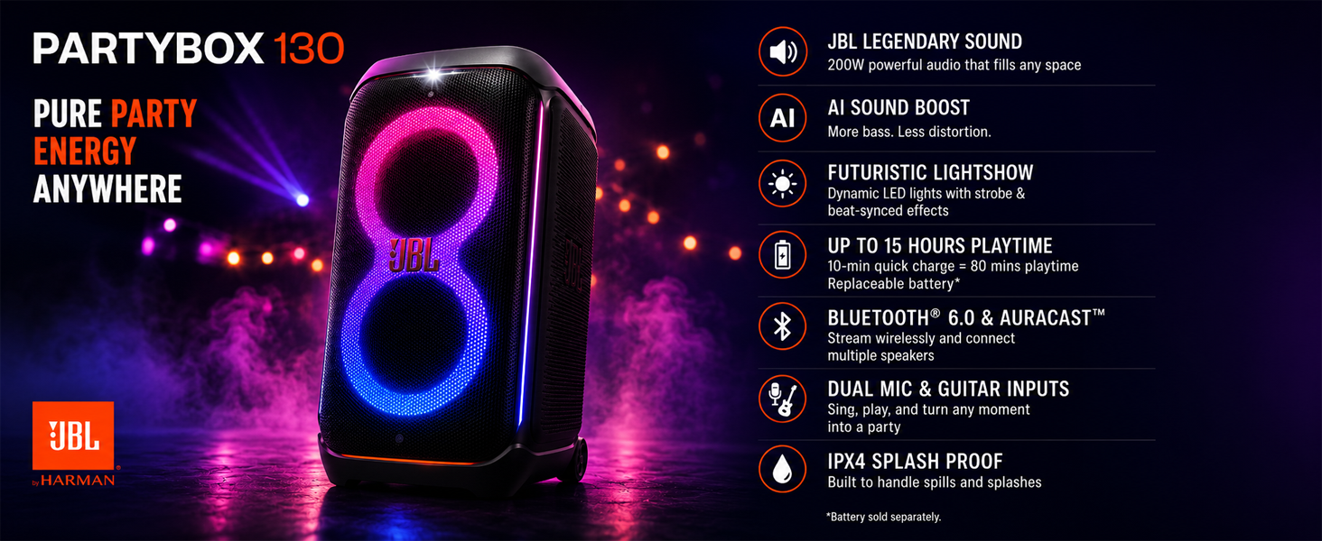 JBL – PartyBox Club 130 Portable Wireless Party Speaker – 2026 Black - Image 12